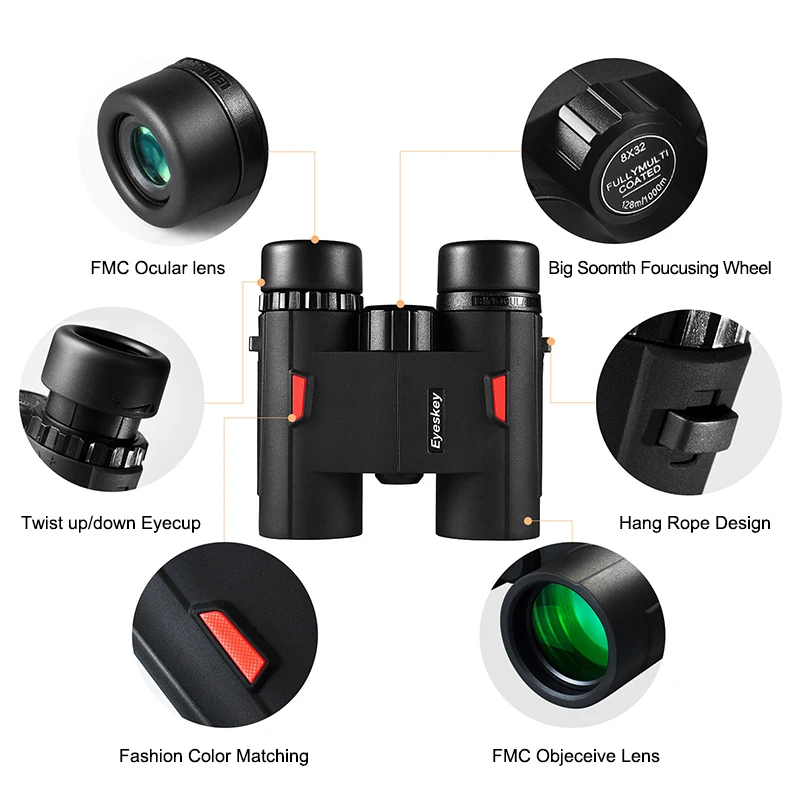 Бинокль Eyeskey 8x32 HD профессиональный охотничий телескоп с полным многослойным