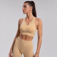 seamless woven yoga clothes womens body building clothes sports bra vest running pants set