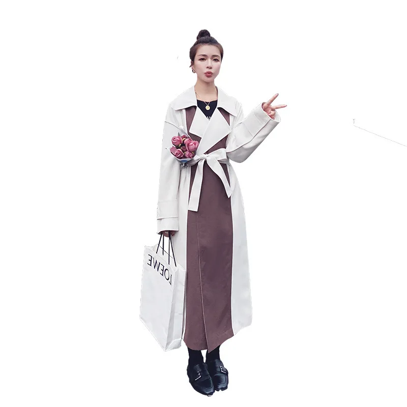 

Mosaic contrast trench coat women's long British style 2020 spring and autumn new popular leisure casual clothes