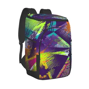 refrigerator bag geometric triangles spray neon soft large insulated cooler backpack thermal fridge travel beach beer bag free global shipping