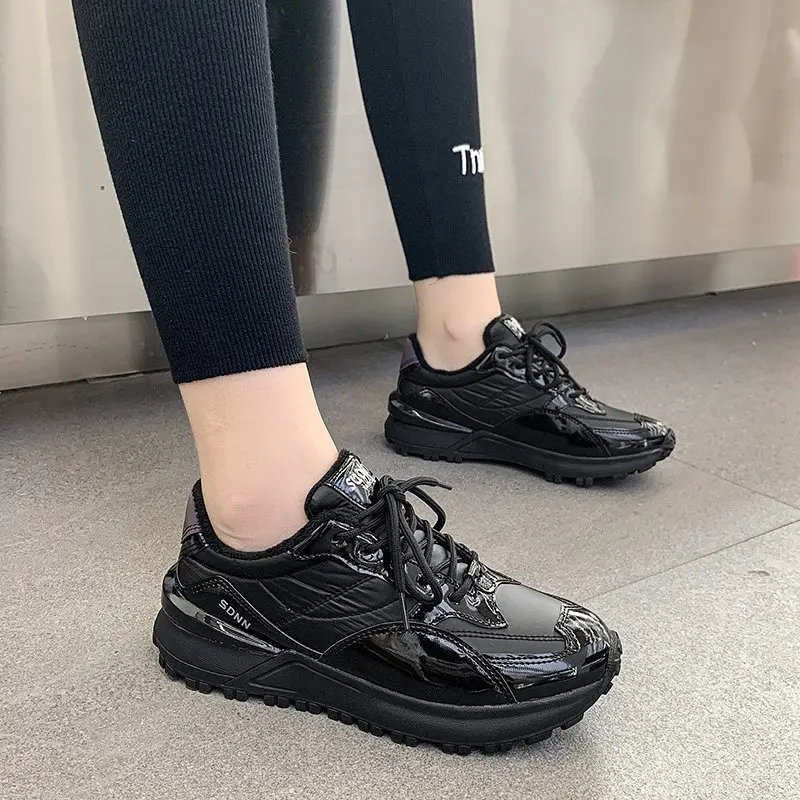

Autumn New Super-fire Sneakers Women's Thick-soled Shoes Women's Plush Warm Low-top Vulcanize Shoes for Women Winter 2020 Black