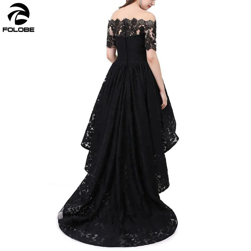 Длинное черное кружевное платье с вырезом лодочкой для выпускного вечера 2020