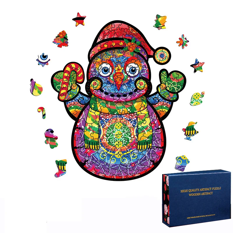 

Новые Мультяшные деревянные пазлы, 3D Обучающие Детские игрушки, Милая модель снеговика, пазлы, игра для взрослых, «сделай сам», пазл, Рождест...