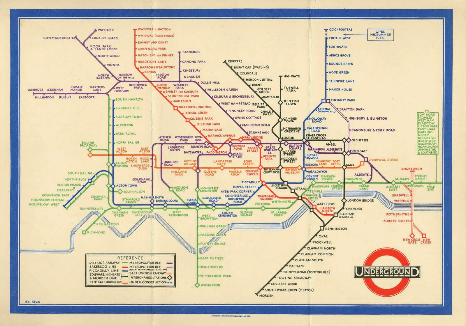 

Vintage 1933 London Underground Tube Map Art Film Print Silk Poster Home Wall Decor 24x36inch