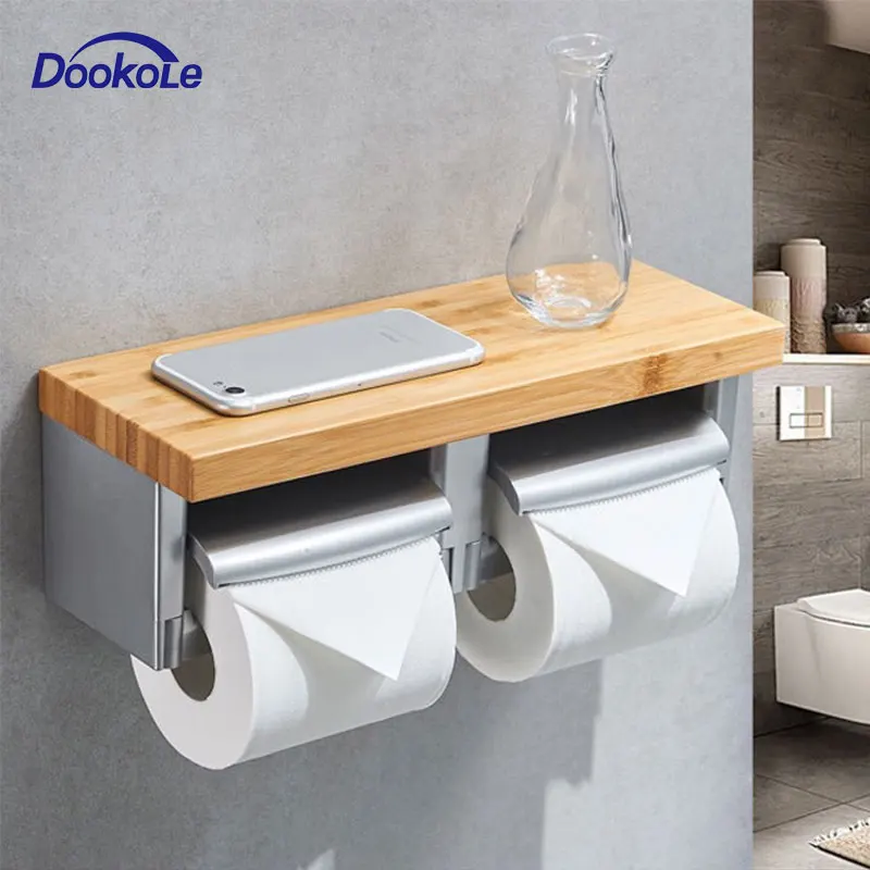 

Держатель туалетной бумаги DOOKOLE с полкой для ванной комнаты, настенный держатель туалетной бумаги, двойной рулон держателя салфеток, диспен...