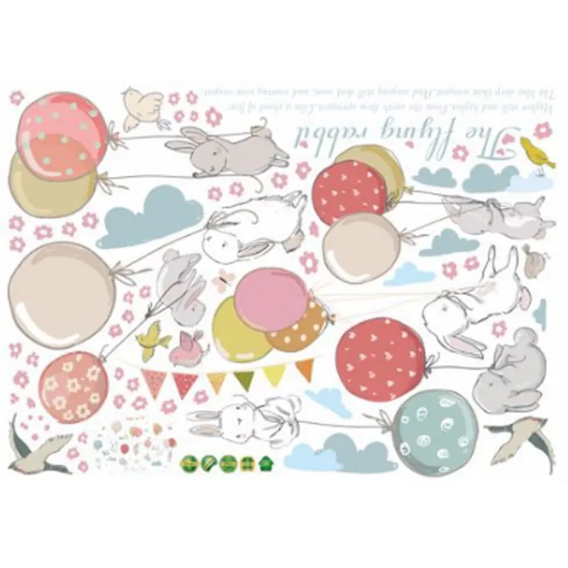 

3D Wall Poster Cute Balloon Rabbit Pattern Door Sticker Living Room Bedroom Creative Window Decoration Removable Home Decor