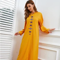 2022 yellow long dresses casual abaya fashion turkey dubai womens clothing muslim hooded skirt with hat kaftan embroidery arab