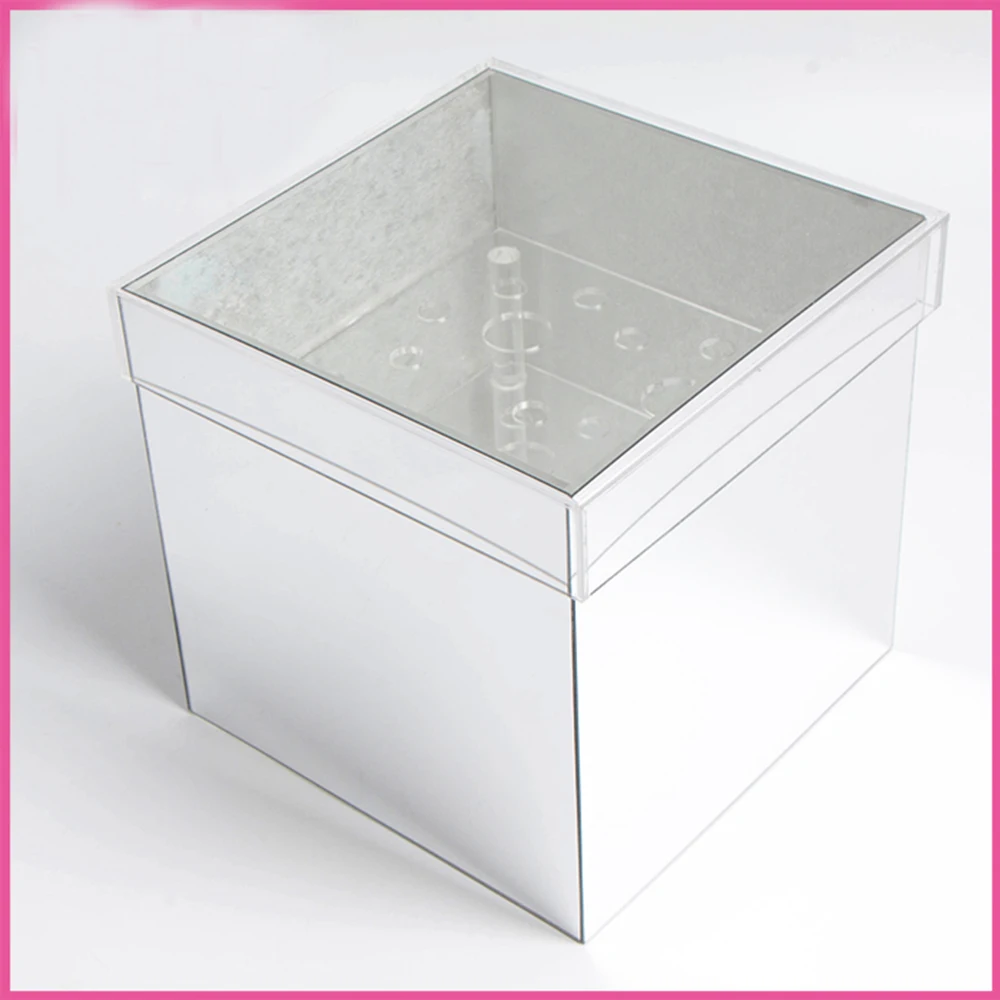 

Acrylic Rose Mirror Box Rose Storage Case 9Holes Holy Gift Valentine's Day For Girlfriend Reflective Box Vase Without Flowers