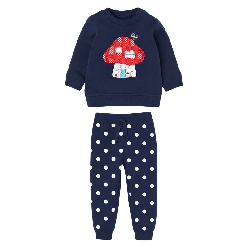 

Baby Girl Fall Clothes 2021 New Winter Casual Children Set Cotton Brand Toddler Mushroom Applique Sweater + Dot Pants 2Y0077