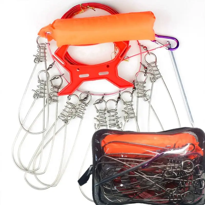

2021 Top 10m Metal Fishing Stringer Kit Live Fish Large Buckle Lock Holder with 10 Snaps