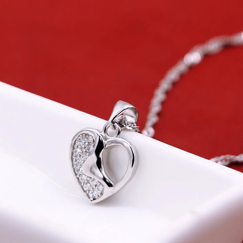 Женская цепочка с кулоном в виде сердца из серебра 100% пробы
