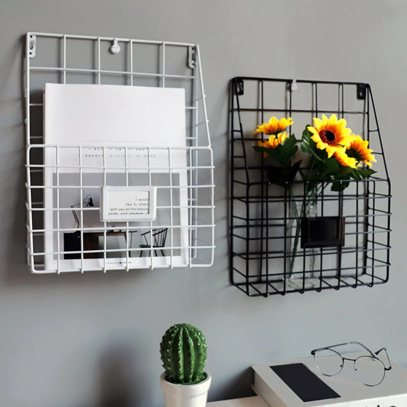 Metal Decorative Storage Basket DIY Iron Grid Flower Pot Hanging Shelf Wall Art Mounted Frame Mesh Display Rack Home Decoration | Дом и сад