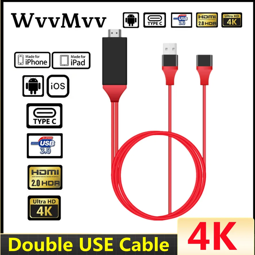 

Usb To HDMI-compatible Converter for Lightnig To Mirroring Av Cable Phone To Hdtv Adapter Universal for Usb-c Iphone Android