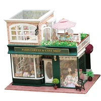 miniature dollhouse realistic furniture wood paris coffee cake shop light music 3d puzzles doll house toys for girls
