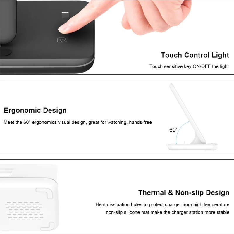 Беспроводное зарядное устройство Qi 3 в 1 для Apple Watch AirPods быстрое iPhone Samsung Huawei P30 Mate 20