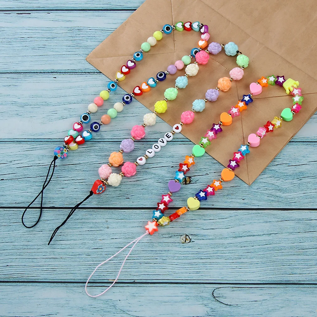 2021 New Colorful Acrylic Bead Mobile Phone Chain Universal Simple CellPhone Choker Necklace Strap Lanyard For Keys Lady Gift