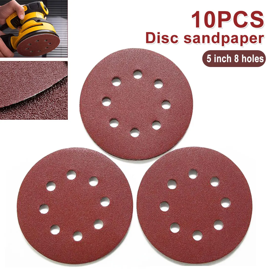 

10pcs 125mm Sandpaper Sanding Discs Hook Loop Sanding Paper Buffing Sheet Sandpaper 8 Hole Sander Polishing Pad