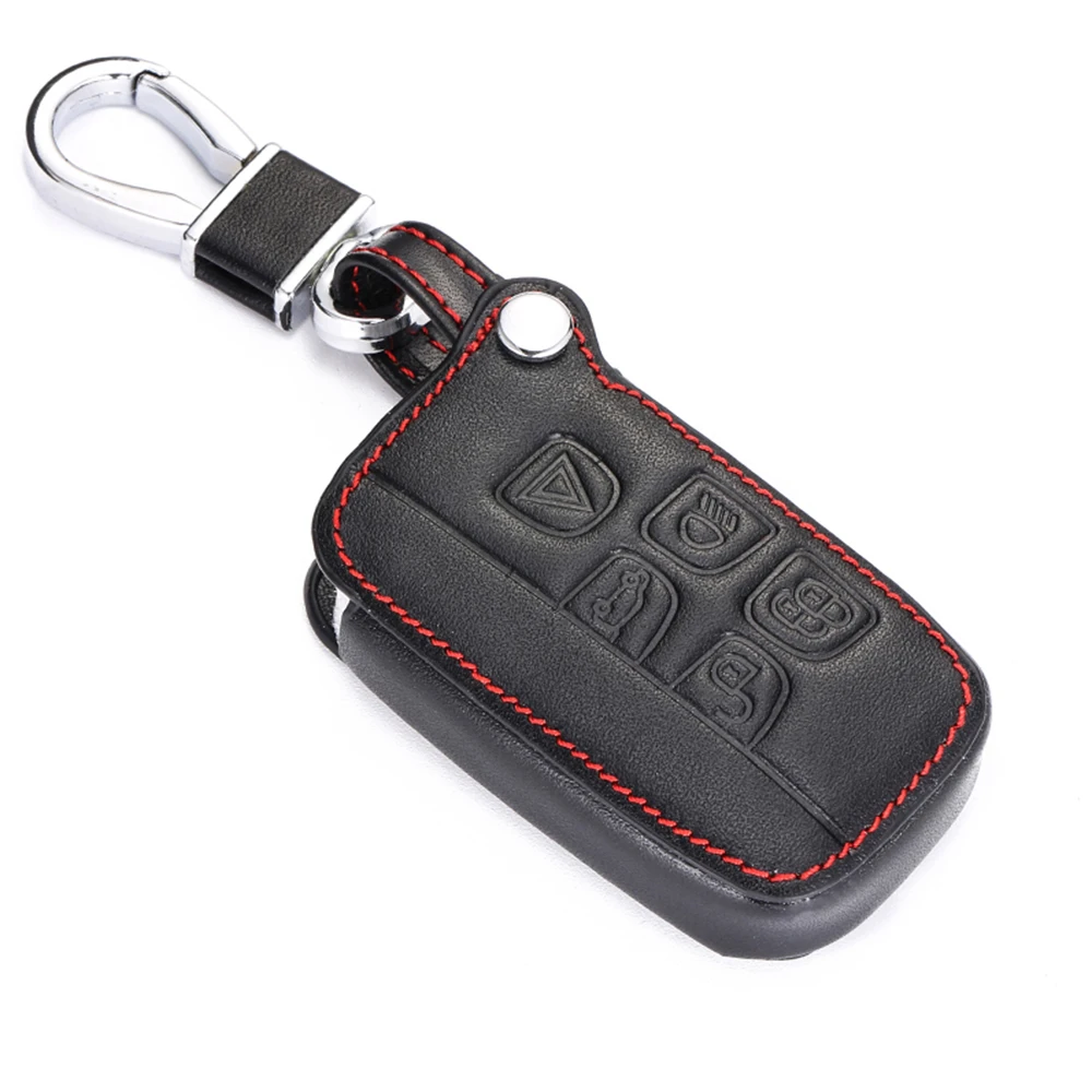 

Genuine Leather Car Key Cover For Land Rover Discovery Range Rover LR4 LR2 Sport Evoq Jaguar Smart Remote Fob Key Case Chain