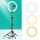 Кольцевой светодиодный светильник, студийная лампа 10 дюймов, со штативом 26 см, для съемки Селфи, Youtube, нанесения макияжа