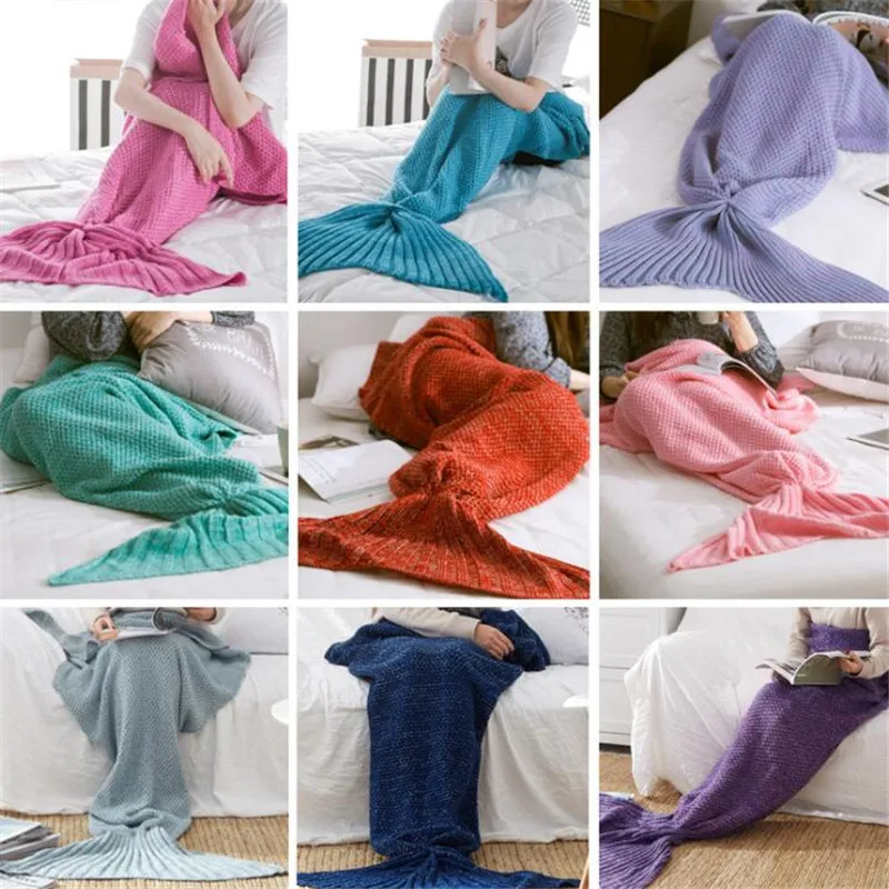 

Soft Warm Mermaid Blanket Crochet Knitted Blanket Throw Bed Wrap Sleeping Camping Sleepovers Blankets For Adult Children Kids