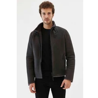 2019 new mens sheepskin shearling jacket turkey fur coat short leather jacket mens motorcycle jacket