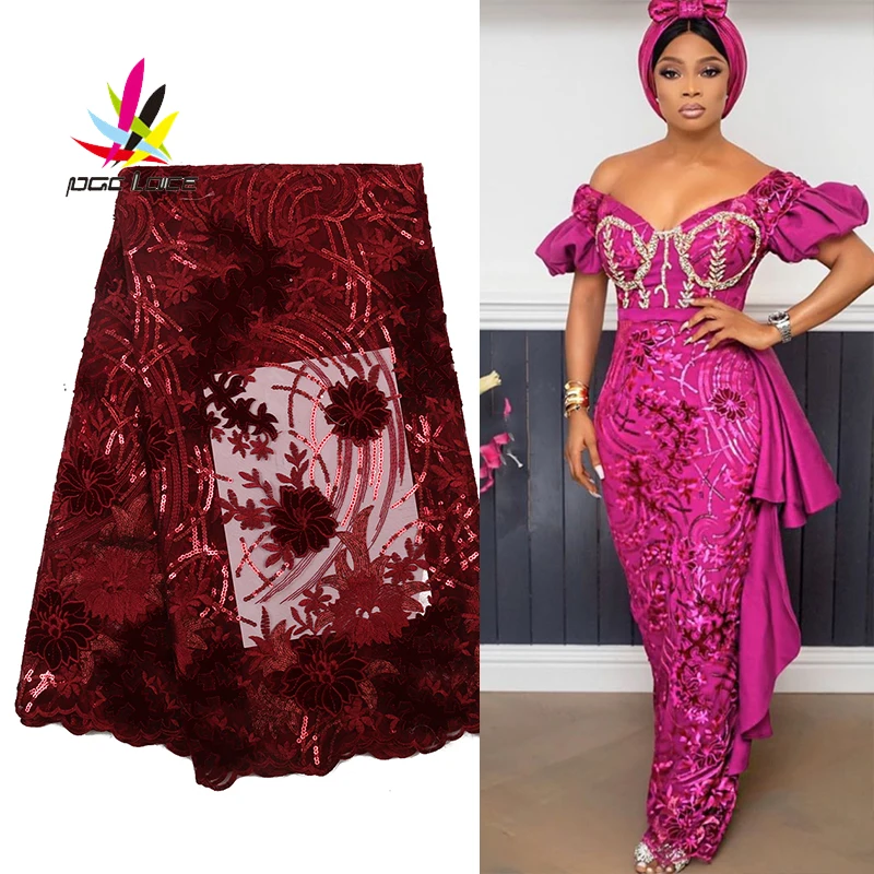 Бархатная ткань кружевная сетчатая фузия розово красная Цветочный цвет вечернее