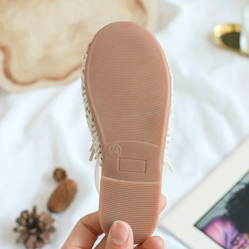 Сандалии пляжные плетеные для маленьких девочек шлепанцы с эластичным ремешком