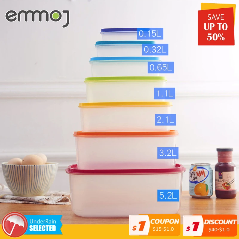 

7PCS Color Box Transparent Storage Box Sealed Jar Grains Beans Storage Organizer Food Containers Refrigerator Storage Food Boxes