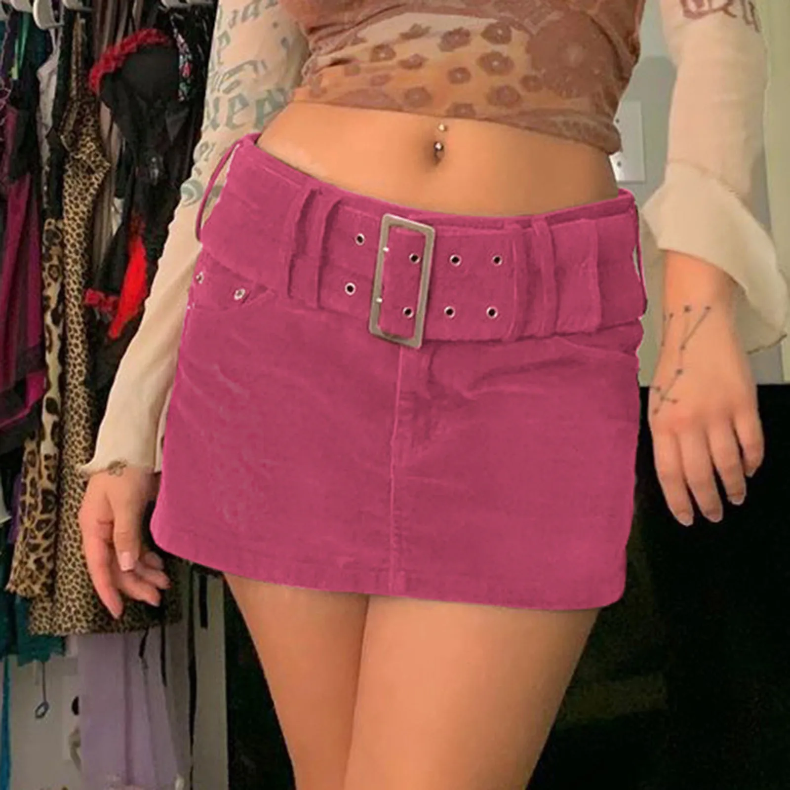 

Women's Low Waist Fashion Corduroy Belt Hundreds Of Matching Half-short Skirt Womens Fashion Club Low-waisted Sexy Mini Skirt#g