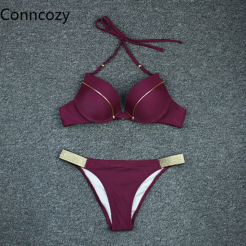 

2021 New Solid Color Bronzing Fabric Sexy Swimsuit Women Push Up Bikini Set Bathing Suit Women Beachwear Biquini Two Piece Suit