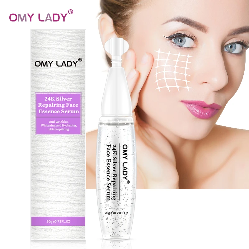 OMY LADY 24K Серебряная коллагеновая сыворотка, отбеливающая фольга, экстракт, сыворотка против морщин, Антивозрастная сыворотка, удаление шрамов от акне, сужение пор