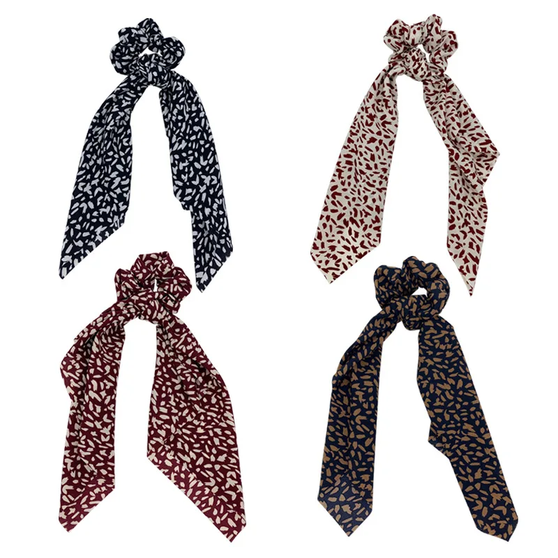 

Free shipping vintage dots printed long ribbon women hair scrunchies girl's hair bands Ponytail Holder Hair accessories
