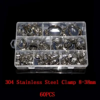 60pcs mixed packing hose collar clip 8 38mm 304 stainless steel hose clamps cinch clamp rings for sealing kinds of hose