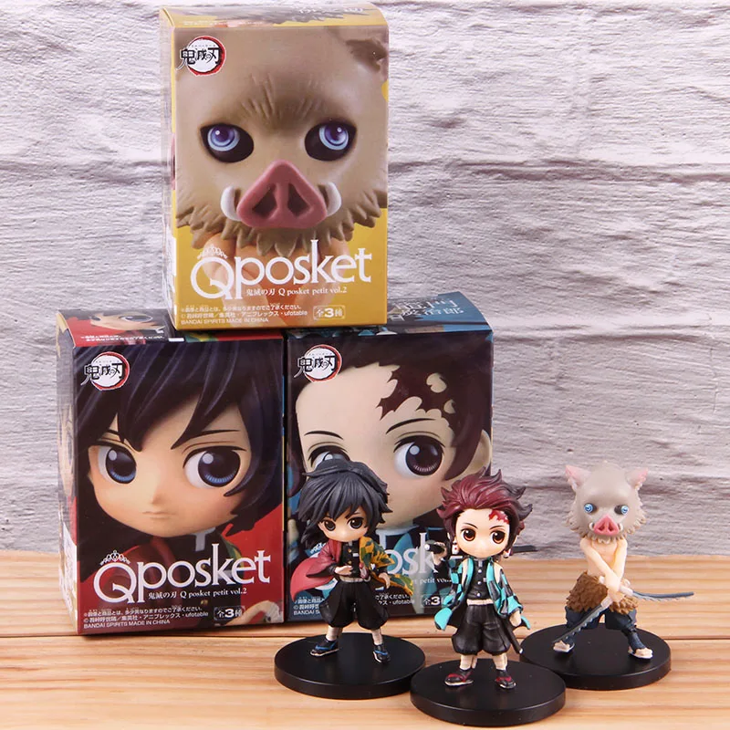 B with colorful box 3 шт./компл. QPosket демон убийца Kimetsu без Yaiba камадо Tanjirou Nezuko Agatsuma томилочка Giyuu Hashibira Inosuke фигурку игрушка - Цвет: B with colorful box