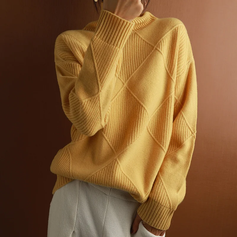 

Cashmere Knitted Sweater Women Korean Turtleneck Long Sleeve Pullover Female Jumper Green Knitwear