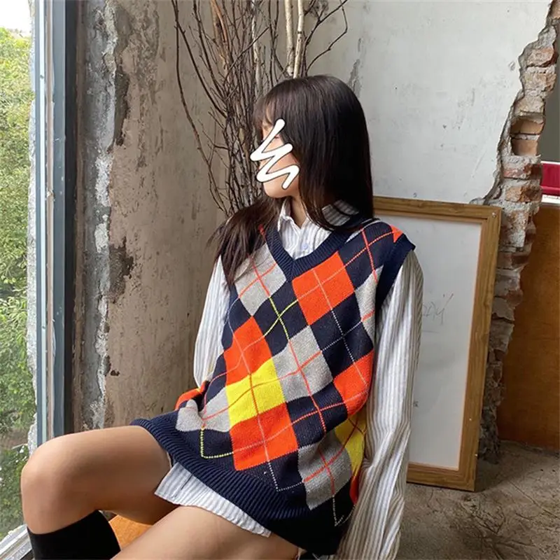 

Женские свитера в японском стиле Kawaii Ulzzang, винтажная Женская одежда в стиле Харадзюку для колледжа с цветными звеньями