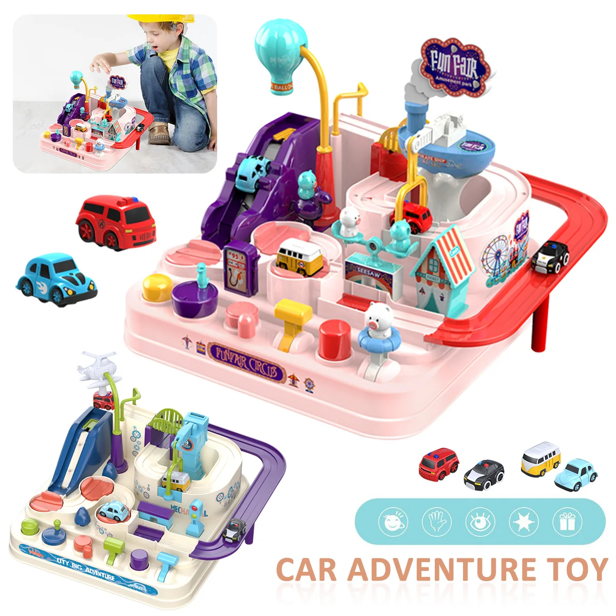 

Автомобиль Приключения игрушка 4 автомобиля рельсовый автомобиль трек поезда игрушки для детей Монтессори для мальчиков девочек рождестве...