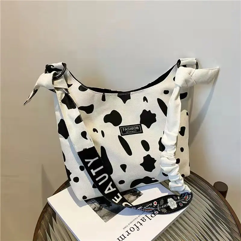 Cow Pattern Tote Shoulder Bags For Women Messenger Bags Cross-Body College Student 2021 New Autumn Design All-Match Casual