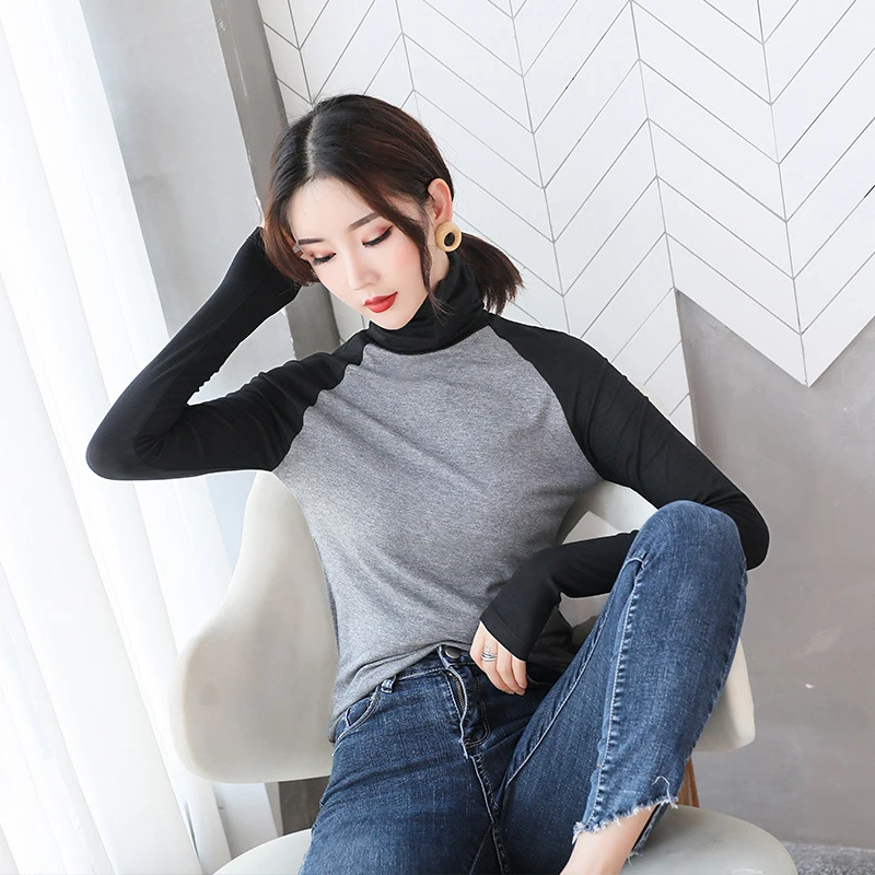 Осенняя черная и серая Базовая женская футболка с длинным рукавом универсальная