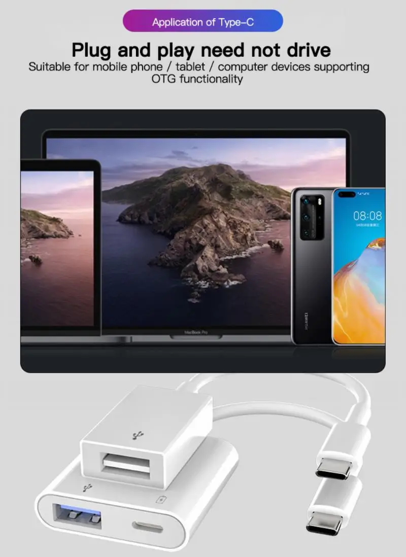 Переходник с Type-C на USB OTG U-диск мышь клавиатура преобразователь для IPhone адаптер