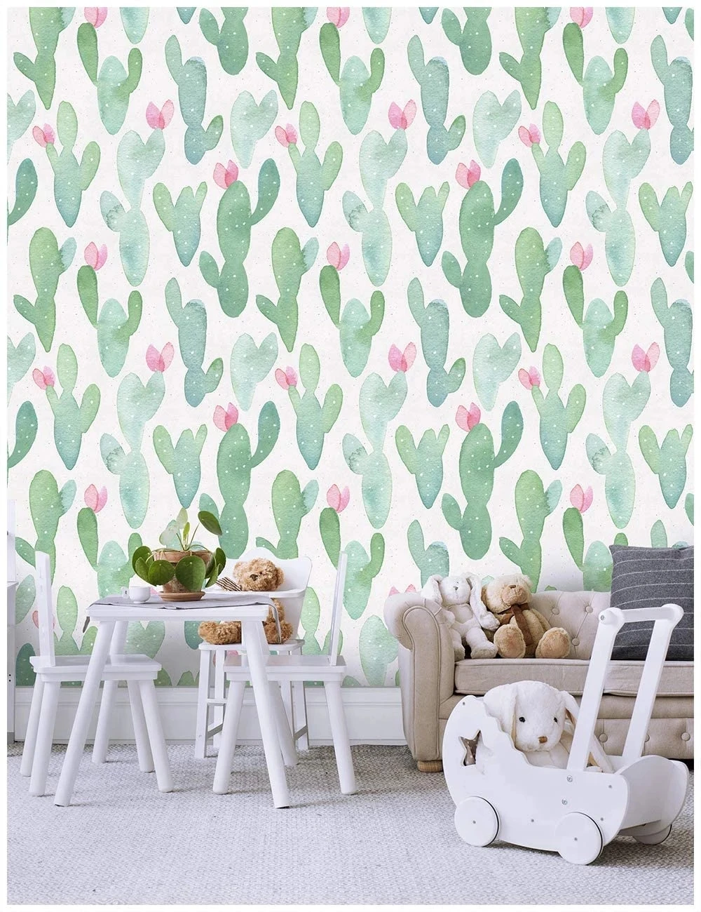 

Cactus Vinyl Removable Wallpaper Waterproof 3D Wall Stickers Film for Children Room PVC Peel and Stick Wall Mural