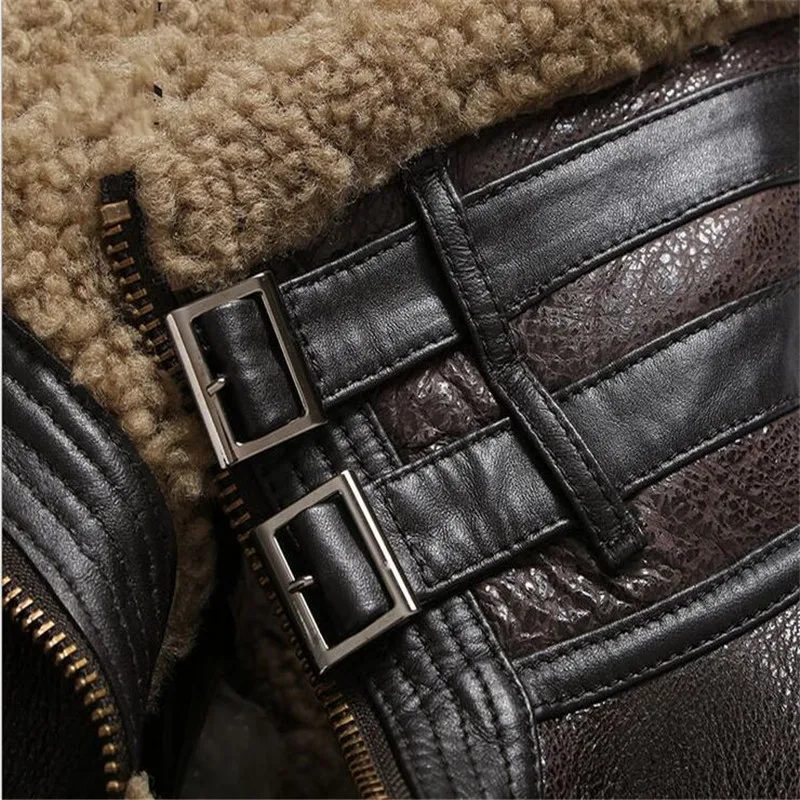 Мужская летная куртка из натуральной овечьей шкуры короткое зимнее кожаное