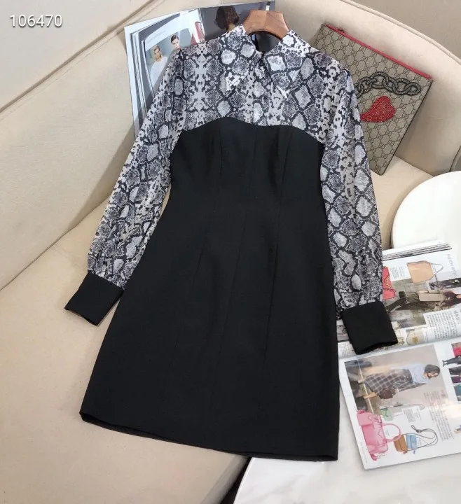 

2021 Zipper Printing Turn-down Collar Knee-Length Dress for Women Woman Dress Dress Elegant Free Shipping