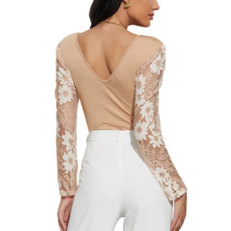 

Womens Long Sleeve V Neck Bodysuit Ladies Slim Fit Leotard Tops Size 8-14 NEW