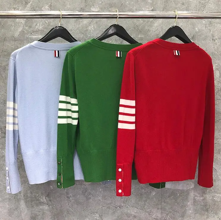 

TB 2021 Fashion Brand Sweaters Women Slim Fit O-Neck Cardigan Clothing Striped Wool Solid Winter Casual Coat