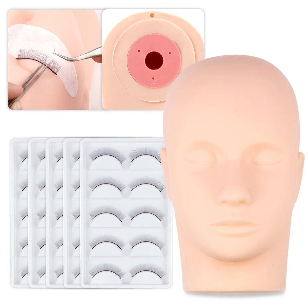 

Eyelash Extension Mannequin Head Practice False Eyelashes Beginner Training Set Silicone Head Practicing Lash Extension Supplies