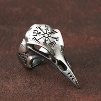 new retro crow skull mens open ring gothic compass adjustable ring mens viking accessories ring amulet pattern jewelry