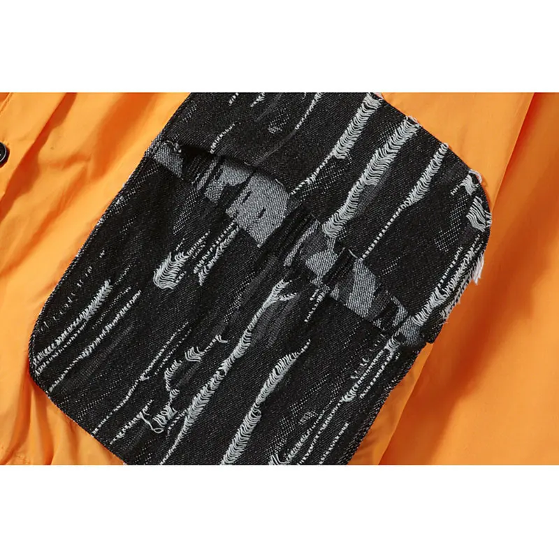 

XITAO Contrast Color Splicing Pocket Shirt Fashion Turn-down Collar Casual Loose Women Trendy All-match 2021 Summer New LDD1852