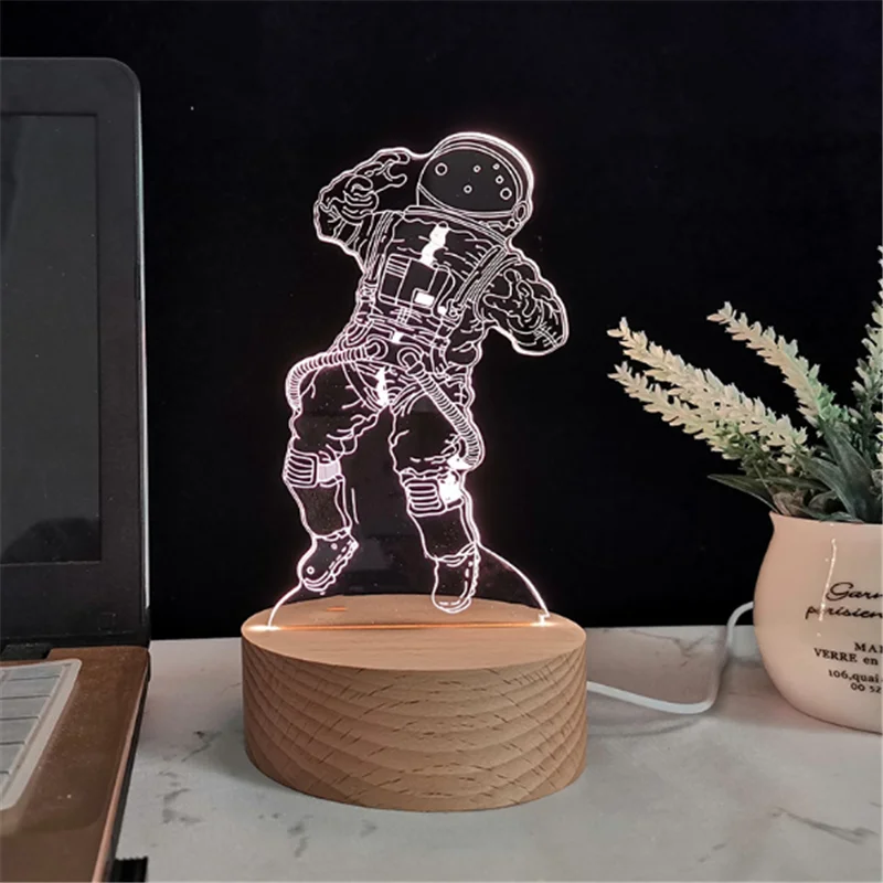 

LED 3d Light Explore Astronaut Wooden LED Table Lamp for Bedroom Decoration Space Lover Model LED Night Light Children Kids Gift