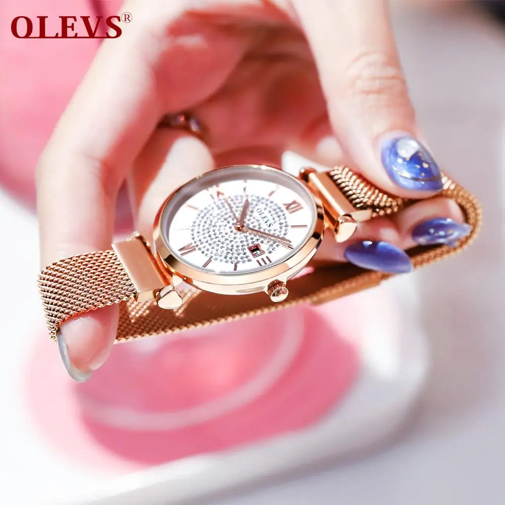 OLEVS Hot Sale Women Stainless Steel Full Diamond Wrist Watches Casual Luxury Ladies Waterproof Quartz Watch Clock Ladies Watch enlarge